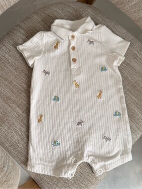 Little Me White Ribbed Polo Baby Romper